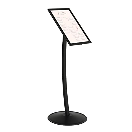 M&T Displays Simplistic Curved Menu Board Black Pedestal Sign Holder Floor Standing Aluminum Front Loading Easy Open Poster Advertisement Sign Holder for Restaurant Cafe Hotel (Black, 11x17 inch) - size: 11x17 inch