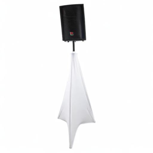 Rockville RSC7W White Tripod PA Speaker Stand Scrim Cloth with Carry Bag | 360° Cover, 60" x 80" Max Stretch, O-Clamp Ring, Top Drawstring, Reinforced Leg Pockets, Wrinkle Resistant, Machine Washable