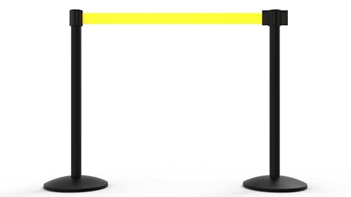 Banner Stakes AL6204B QLine 7 ft Retractable Belt Barrier Stanchion Set X2 - size: Yellow (Black Aluminum)