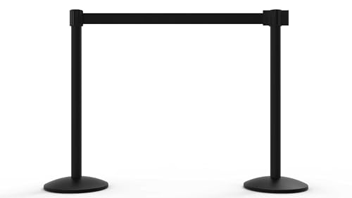 Banner Stakes AL6208B QLine 7 ft Retractable Belt Barrier Stanchion Set X2 - size: Black (Black Aluminum)