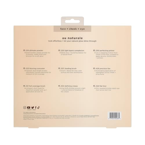 Real Techniques 9 Piece Au Naturale Makeup Brush Set, For Liquid, Cream, & Powder Eyeshadow, Foundation, Blush, Bronzer & Contour, Travel Friendly Brushes, Gift Set, Cruelty-Free Bristles (Pack of 8) - size: 9 Piece Set (Pack of 8), style: Au Naturale, 9