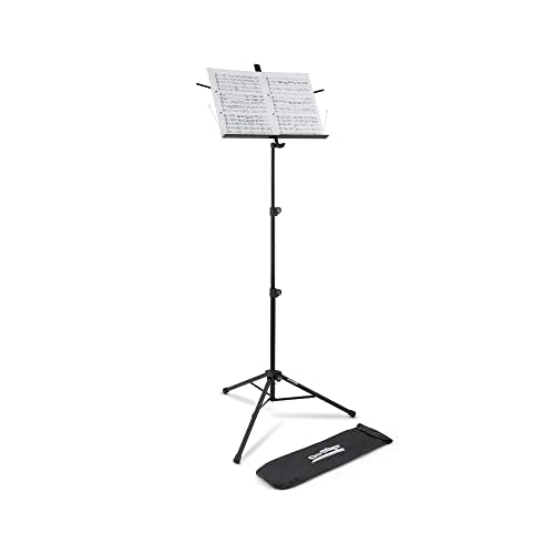On-Stage SM7222BB Tripod-Base Sheet Music Stand with Bag (Portable, Folding Sheet Music Setup, Adjustable Height and Angle, Heavy-Duty Tubular Legs, Nonslip Rubber Feet, Metal, Black) - style: With Bag