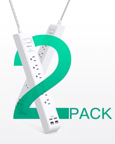 Mifaso 2 Pack Power Strip, 3FT Flat Plug Extension Cord, Surge Protector - size: 3FT, style: Braided Cord & Right Angle Plug