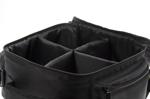 Rocksteady Stadium Carry Bag – Fits 4 Speakers or 2 Speakers + 1 Subwoofer | Compact 12"x12" | Padded Dividers | Shoulder Strap | Accessory Pockets | Black | Speaker Carry Bag, 12 By 12 Inch, Padded Dividers, Shoulder Strap, Accessory Pockets, Fits 2 Spea