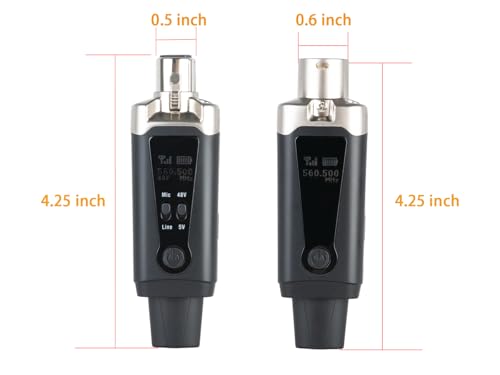 Wireless XLR Microphone Transmitter & Receiver, UHF Wireless Mic System, 16 Channels XLR Mic Adapter for Dynamic Microphone, Audio Mixer, Electric Guitar Bass, 48V Phantom Power, 250ft Range - size: UHF (1TX & 1RX)