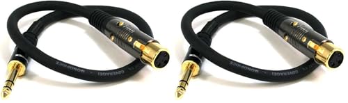 Monoprice 104767 1.5-Feet Premier Series XLR Female to 1/4-Inch TRS Male 16AWG Cable Gold (Pack of 2) - size: 1.5 Feet (Pack of 2)