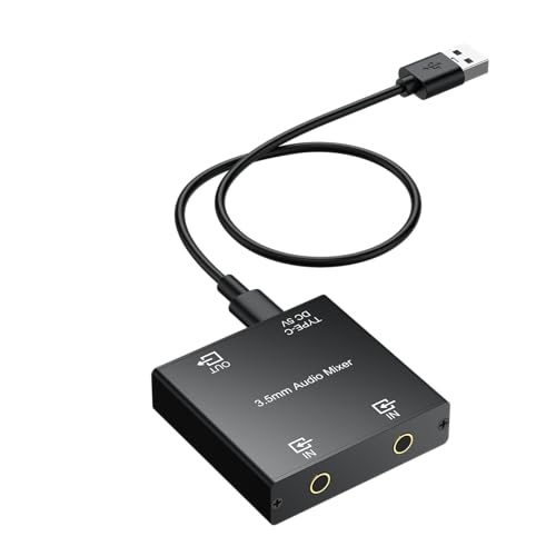CAMWAY 3.5mm Audio Mixer 2-Channel,Clear Sound,No Echo,Dual-Device Mixing Output,Gold-Plated Connectors, Active Mixer Used with PC,Game Consoles,Phone,MP3 for Streaming,DJ,Home Recording,Desktop Audio - size: 2.2x2.2x0.6 in