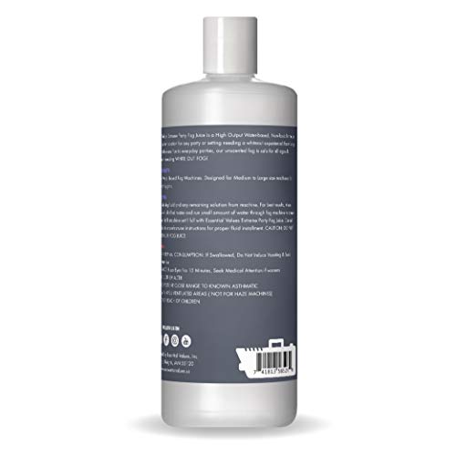 Essential Values Fog Machine Liquid - Long-Lasting Fog Juice for Smoke Machine Extreme High-Density, 32oz/Quart – Manufactured in USA – Water Based Foggers 700+ Watt Machines - size: 32 fl oz - Extra High Density