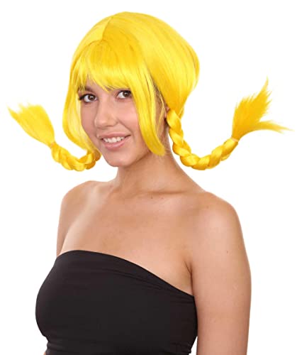 HPO Bavarian Double Braided Wig, Breathable Capless Cap, Premium Handcrafted Wig, Designed for comfort fit, flame retardent synthetic fiber (Yellow) - color: Yellow