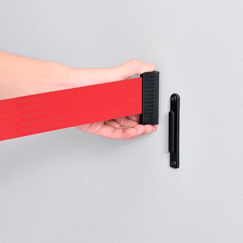 Global Industrial Wall Mount Retractable Belt Barrier, Black Powder Coated