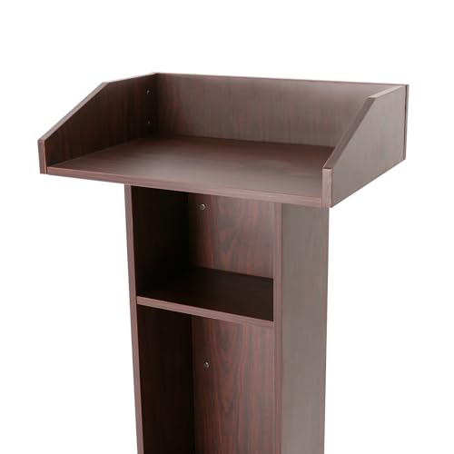 43.3 Inches Pulpit with Wooden Heavy Base, 3-Tier Movable Church Pulpit Portable Podium Stand for Lectern eith 4 360° Swivel Wheels in Conference Rooms, Schools, Classrooms, Meeting Halls - color: Brown(22*15.3*43.3in)