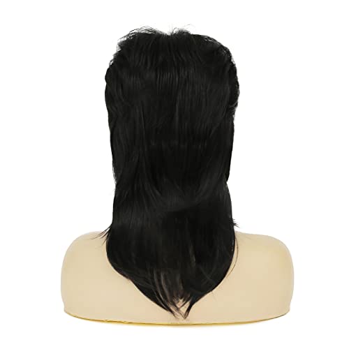Mullet Wig for Women Black Shoulder Length Shaggy Layered Wig Curly 80s Wigs Heat Resistant Cosplay Daily Hair Wigs (Black) - color: Black