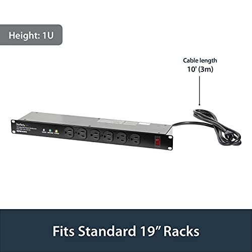 StarTech 16-Outlet 1U PDU, 120V/15A, Surge, 6ft Cord, TAA (RKPW161915) - style: 16-port|15A|Surge Protect