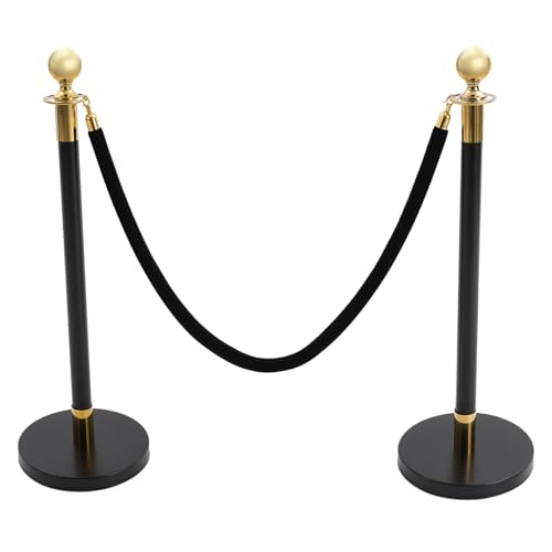 6Pcs Stainless Steel Stanchion Post, Crowd Control Barriers Red Carpet Poles with 5ft Velvet Ropes & 37.4in Posts, Line Dividers for Wedding Theater Party Hotel (Black & Gold) - color: Black & Gold