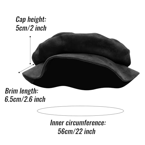 FURPHI Medieval Tudor Flat Cap Faux Suede Beret Hat Renaissance Festival Costume Accessories for Men Women - color: Black