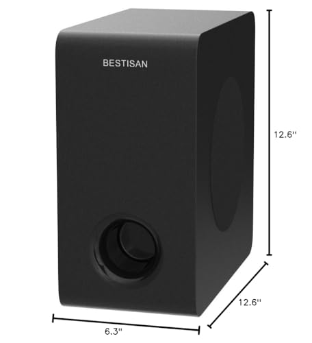 Bestisan Powered Subwoofer, 6.5“ Side-Firing Woofer | Small Home Audio Subwoofer in Slim Compact Design for Receiver, RCA, LFE, AUX Input, High-Level Speaker Input & Output