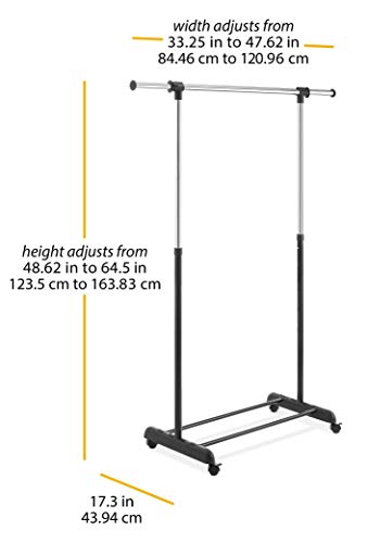 Whitmor Adjustable Rolling Clothes Organizer Chrome Garment Rack, Black and Silver - color: Black & Chrome