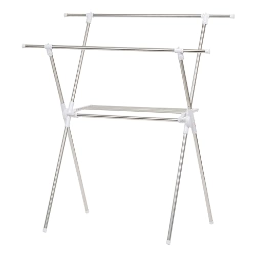 IRIS USA Foldable Drying Rack with Extendable Rods for Large Laundry Loads, Clothes Drying Rack, Freestanding Foldable Laundry Rack, Anti-Skid Feet, Portable and Storable, Silver | Expands drying space for laundry with adjustable rods and foldable conveni