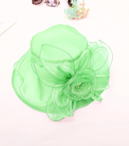 Women Derby Fascinator Hat Organza Church Wedding Hats Wide Brim Cocktail Tea Party Hat - color: 08 Mint Green
