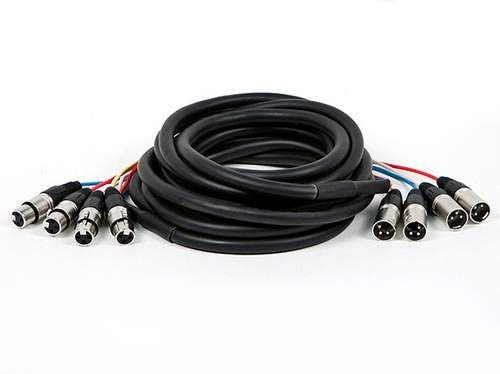 Monoprice XLR Male to XLR Female Snake Cable - 10 Feet- Black/Silver, 4-Channel, Metal Connector Housings Plastic and Rubber Cable Boots - size: 10 Feet