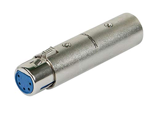 Monoprice 3-Pin Male to 5-Pin Female DMX Converter - Silver, Anodized Aluminum Adapter with Lock Release Button - size: 3-pin Male to 5-pin Female