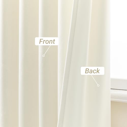 Pinch Pleated Beige White Velvet Curtains Luxury Fabric 84" Long Thermal Insulated Room Darkening Velvet Drapes 84 inch Length 2 Panels Set Modern Elegant Warm Winter Bedroom Window Curtain Ivory - color: Beige White, size: 40"W x 84"L (Pack of 2)