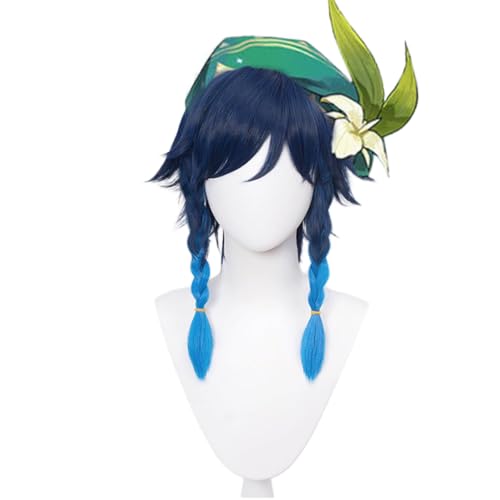Black Mixied Blue Pigtails Cosplay Wig Heat Resistan Synthetic Fiber Hairs for Uniex Adult Halloween Christmas Cos Anime Party Replacement Wigs - color: Black Mixied Blue Pigtails