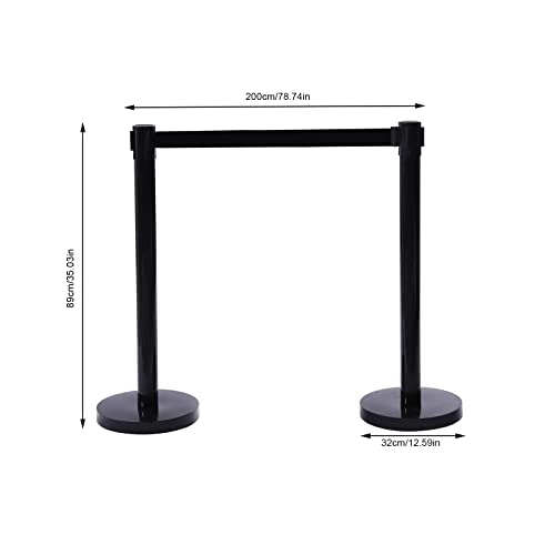 4pcs Heavy Duty Crowd Control Stanchion, Stanchion Post with 6.5 Foot Retractable Belt, Stainless Steel Black Stanchions Set Retractable Barrier Belt, 2.9 Ft Tall