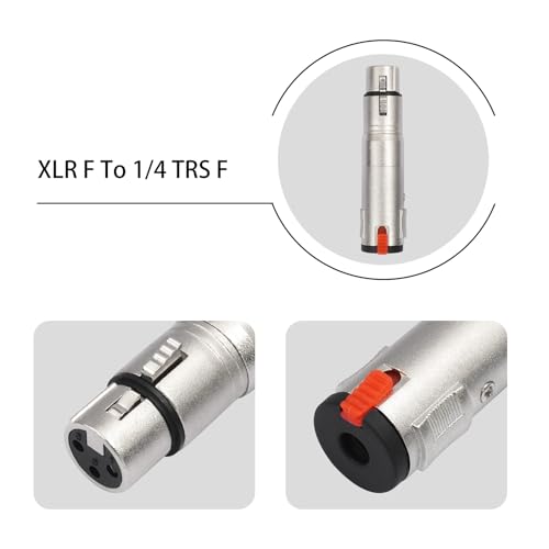1/4 TRS 6.35mm AUX Female to XLR 3-Pin Adapter XLR Female 2Pcs, Silvery with Lock Converter Plug Cable Connector,Nickel Plated Zinc Alloy Shell, All Copper Pin Socket - color: Silvery