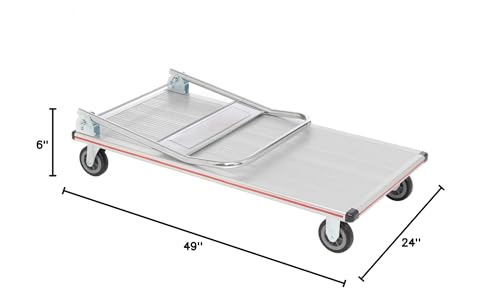 Global Industrial Lightweight Folding Platform Truck, Aluminum, 48"L x 24"W | 600 Lb. Capacity, 2 Swivel & 2 Rigid 5" Rubber Casters, Flatbed Push Cart - size: 49"L x 24"W x 6"H