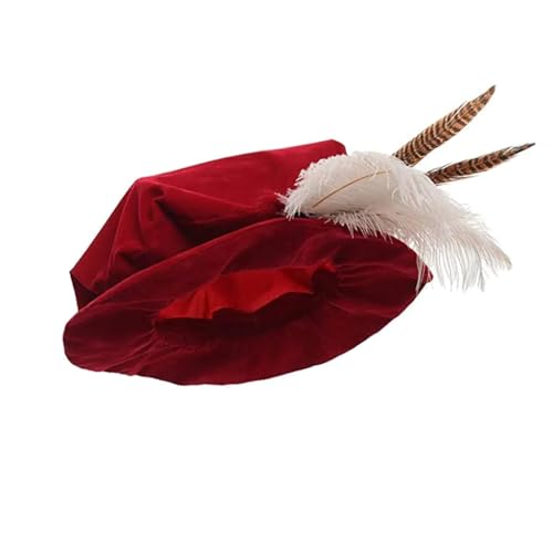 Mens Medieval Tudor Hat with Feather Renaissance Flat Cap Tudor Elizabethan Period Costume King Henry Hat