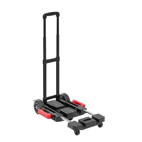 Folding Hand Truck Dolly, 220 lb Portable Utility Cart | with Expandable Base, 3 Adjustable Heights, 5-Wheel Collapsible Luggage Cart with 2 Ropes for Moving, Office and Travel