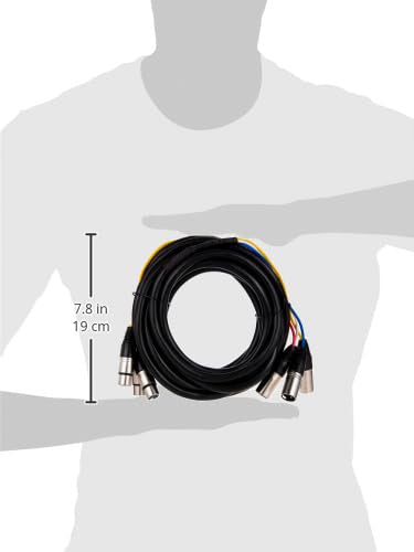 Monoprice 4-Channel XLR Male to XLR Female Snake Cable - 20 Feet - Black/Silver, Metal Connector Housings, Plastic and Rubber Cable Boots - size: 20 Feet
