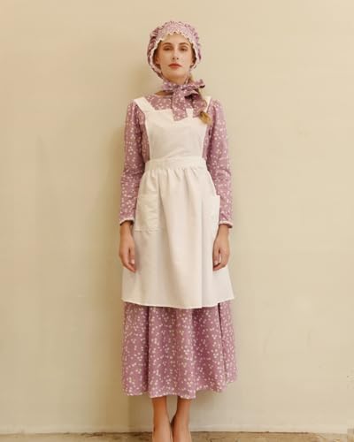 NSPSTT Prairie Dress Women Pioneer Dress Colonial Costume - color: Purple-dress, size: Large