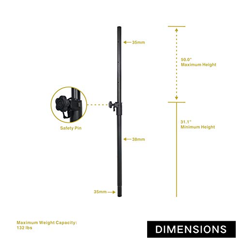 Sound Town 2-Pack Subwoofer Speaker Poles with Adjustable Height and Safety Pins (STSDA-50B) - size: Height-Adjustable