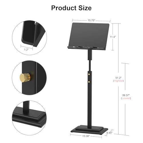 Music Stand for Sheet Music - Bamboo Folding Sheet Music Stands With Tray Guitar Clip, Wooden Sheet Music Organizer Height Adjustable 39.37''-51.2'' for Conductor Lectern Violin Piano Ukulele Players