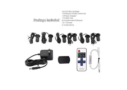 Dimmable 12V LED Mini Spotlights with Remote Control Dimmable - 1.5W Warm White 3000K, Tiny Spotlights for Displays with Dimmer, Black - Pack of 6 - color: Warm White - 6 Pack