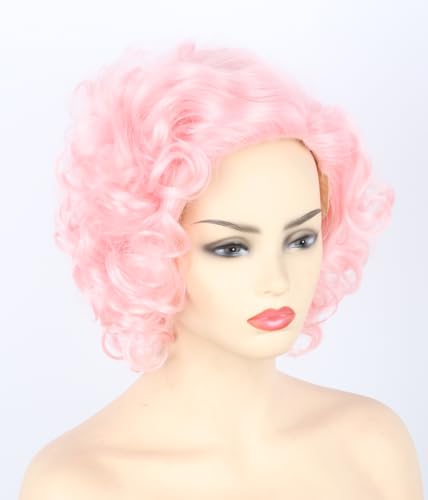 Topcosplay Women Wig Pink Short Curly Halloween Costume Cosplay Drag Queen Wigs - color: Pink