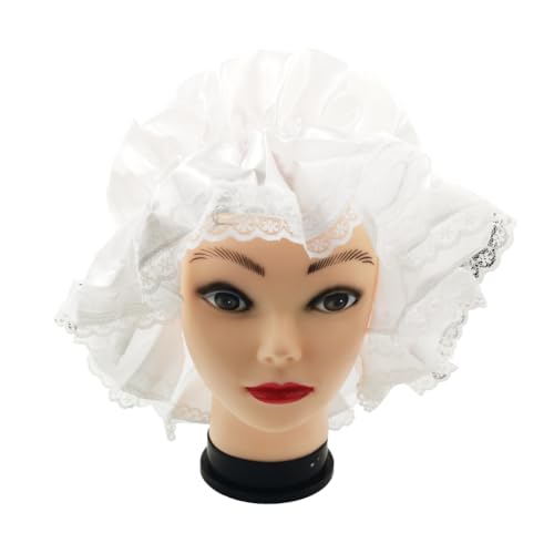 VIGUEUR Colonial Mob Cap, White Night Bonnet, Costume Nightcap Maid Hat for Women