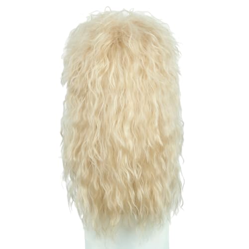 Topcosplay Blonde 80s Wig for Men or Women Mullet Wig Long Curly Rocker Punk Wigs - color: Blonde