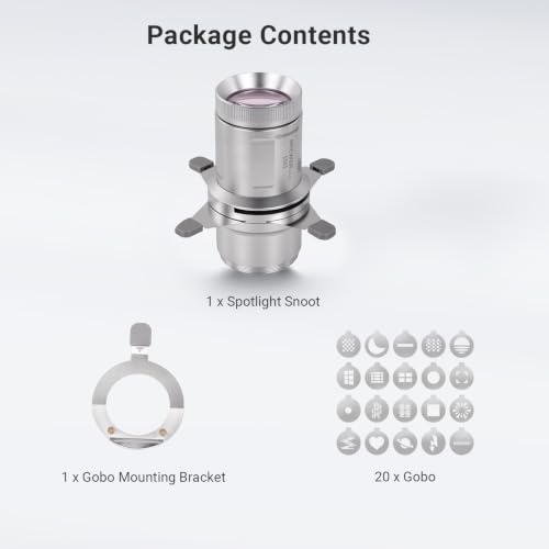 NEEWER Basics Spotlight Conical Optical Snoot Only for FL10/FL20/FL10P Photography Flashlight, 4X Brighter Projector Attachment with Adjustable Focus, 30° Beam Angle, 20 Metal Gobos, LS01