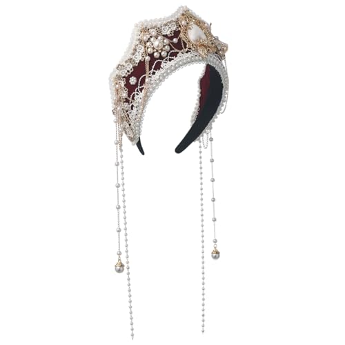 BPURB Women Tudor French Hood Headband Renaissance Anne Boleyn Hat Elizabethan Headwear Halloween Costumes - color: Red