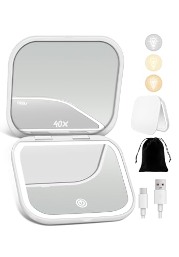 Magnifying Mirror with Light, Rechargeable Compact Makeup Mirror 40X White - color: White