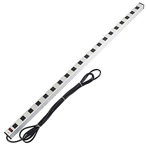 20 Outlet Heavy Duty Metal Socket Power Strip,15-Foot Long Extension Cord with Circuit Breaker. Mounting Brackets Included,Workshop/Industrial use,ETL Certified - size: 127cm