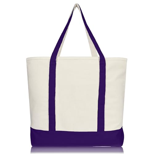 22" Heavy Duty Cotton Canvas Tote Bag (Zippered) - color: Purple