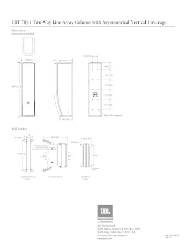JBL Professional CBT 70J-1-WH Two-Way Line Array Column with Asymmetrical Vertical Cove, White - color: White, style: 500-Watt Two-Way Line Array Speaker
