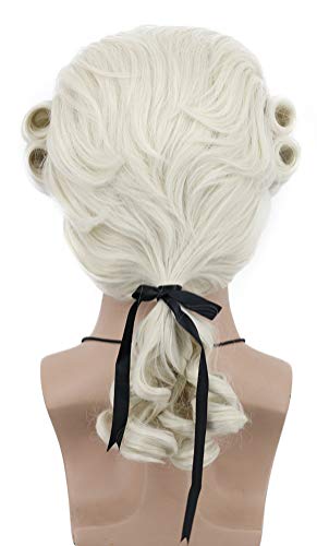VGbeaty Men Long Curly Beige Colonial Judge Wig | Halloween Costume Cosplay Wig - color: beige