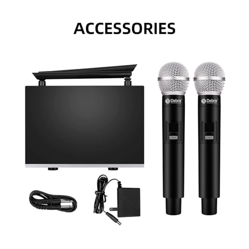 D Debra Wireless Microphone System UHF UBR-102 with Cordless Handheld Lavalier Headset Mics, 260ft Range, Suitable for Church, Lectures, Karaoke, Weddings, DJ, and Bars(2 Handheld) - size: 2 Handheld