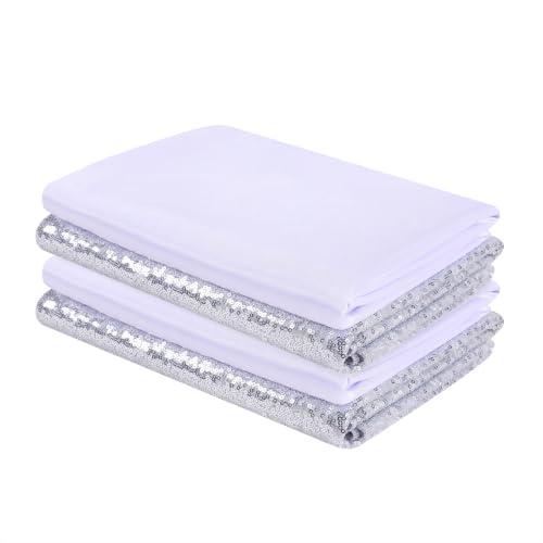 Winter Backdrop Curtain 10ftx10ft - Silver Sequin and White Satin Drapes - color: Silver Sequin+White, size: 10ft (W) x 10ft (H)