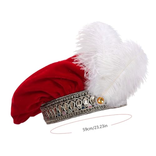 Men's Tudor Hat with Feather - Renaissance Flat Beret Cap Medieval Costume Headpiece - color: Red